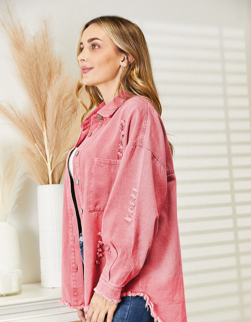 Load image into Gallery viewer, Distressed Raw Hem Denim Jacket
