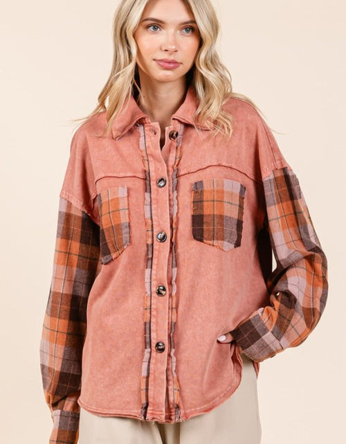 Load image into Gallery viewer, Mittoshop Button Down Contrast Plaid Patchwork Shacket
