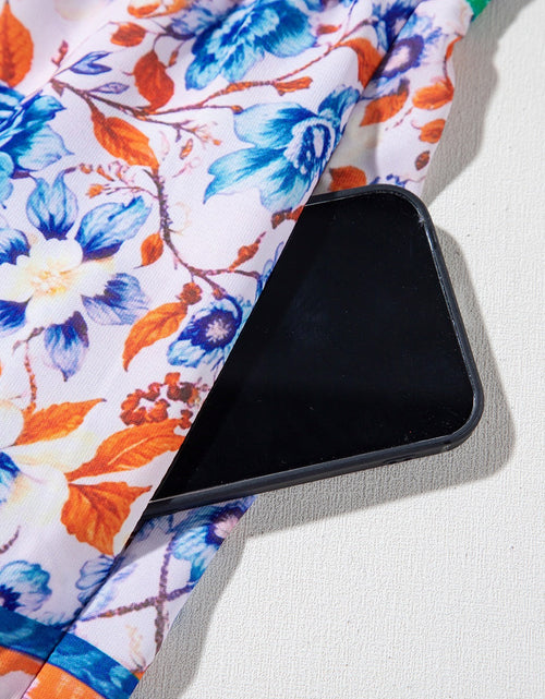 Load image into Gallery viewer, Mixed Floral Print Tie Neck Short Sleeve Dress
