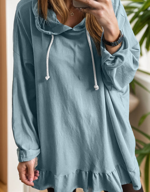 Load image into Gallery viewer, Drawstring Ruffled Dropped Shoulder Long Sleeve Hoodie
