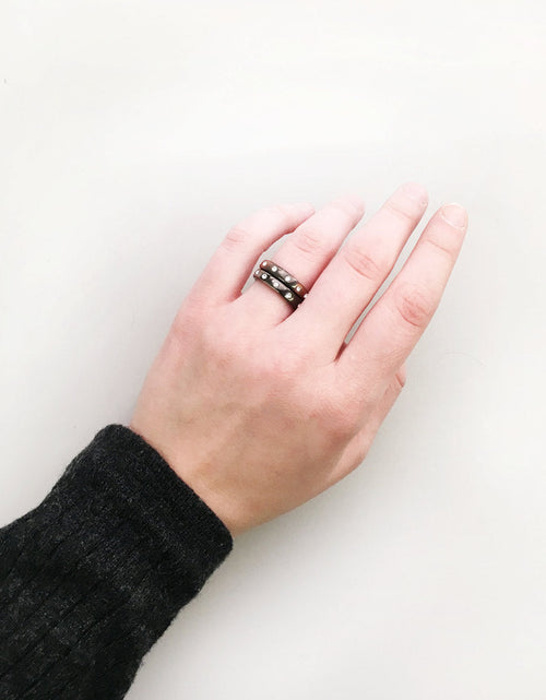 Load image into Gallery viewer, Vintage Jewelry Brushed 18kt White Gold Plated Ring with Clear Crystals Made in the USA by PVD Vintage Jewelry
