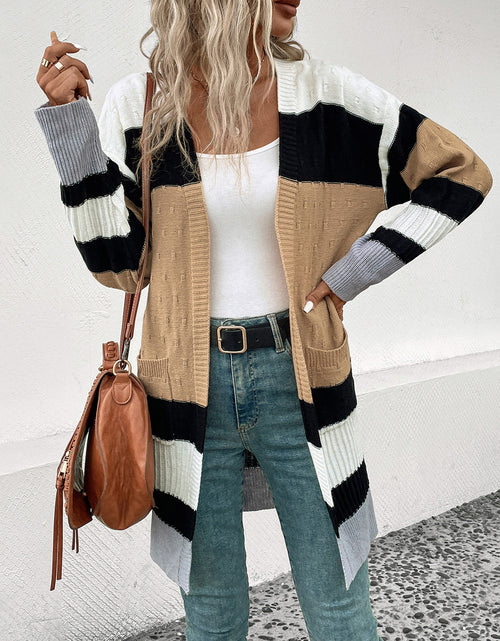 Load image into Gallery viewer, Perfee Color Block Open Front Drop Shoulder Cardigan
