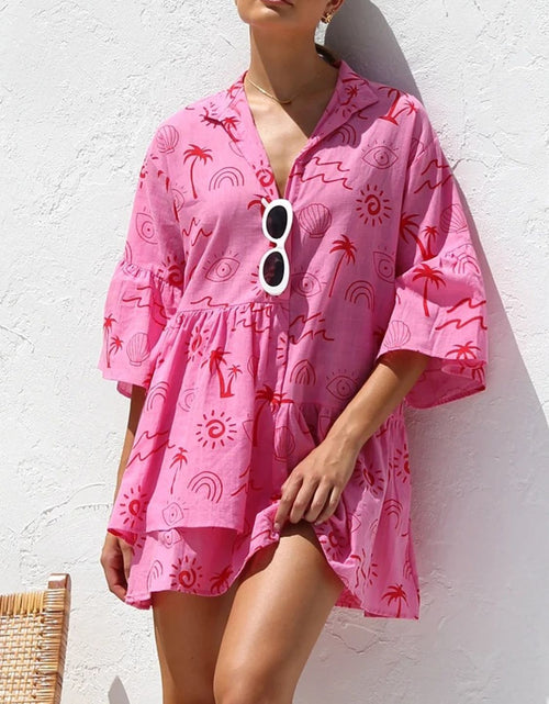 Load image into Gallery viewer, Button Detail Ruffled Hem Printed Mini Dress
