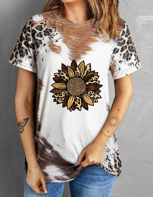 Load image into Gallery viewer, Sunflower Graphic Round Neck Short Sleeve T-Shirt
