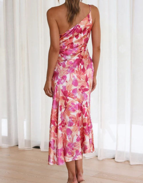 Load image into Gallery viewer, Ruched Printed Single Shoulder Midi Dress
