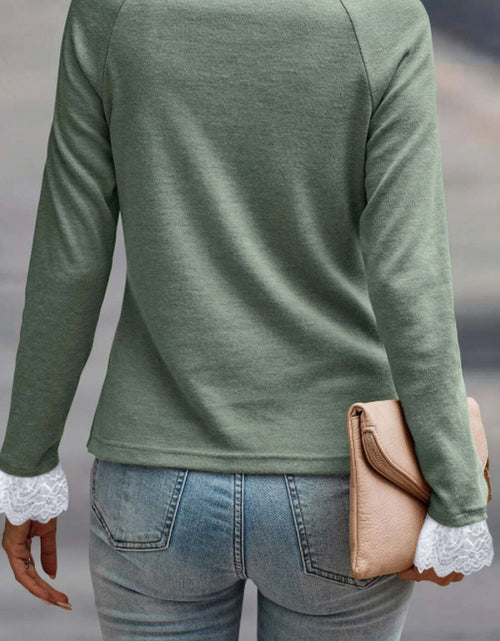 Load image into Gallery viewer, Lace Detail Round Neck Long Sleeve T-Shirt
