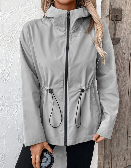 Load image into Gallery viewer, Ivy Lane Drawstring Zip Up Hooded Jacket

