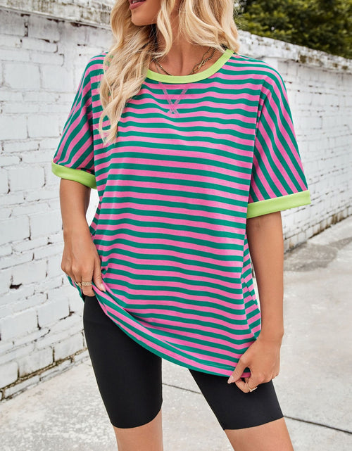 Load image into Gallery viewer, Lovelet Striped Round Neck Half Sleeve T-Shirt
