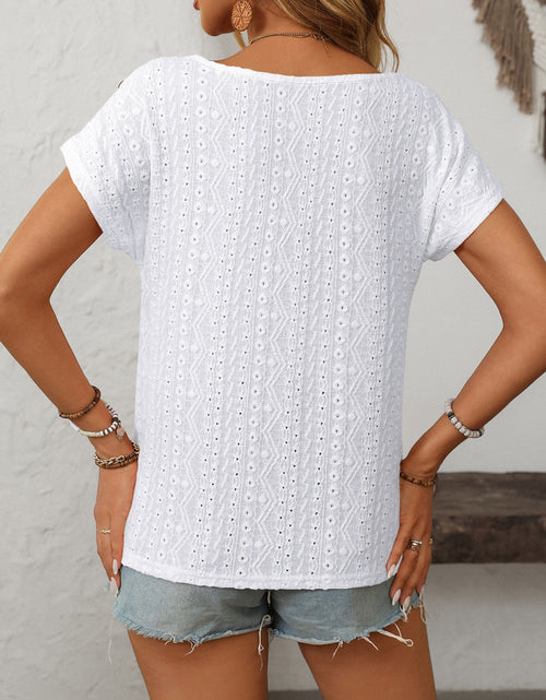 Load image into Gallery viewer, Mandy Eyelet Round Neck Short Sleeve Top
