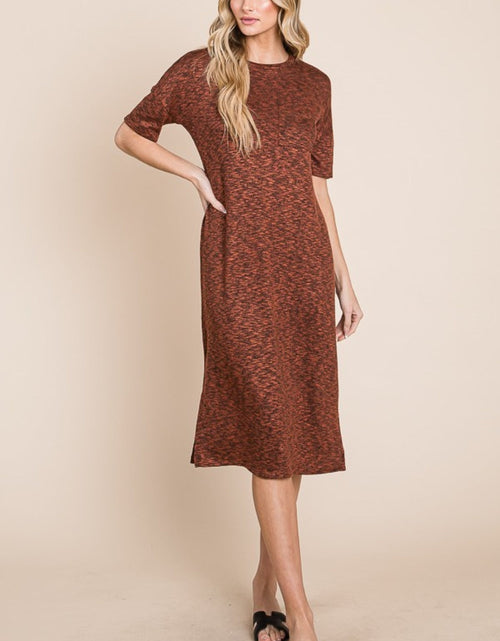 Load image into Gallery viewer, BOMBOM Round Neck Side Slit Midi Dress
