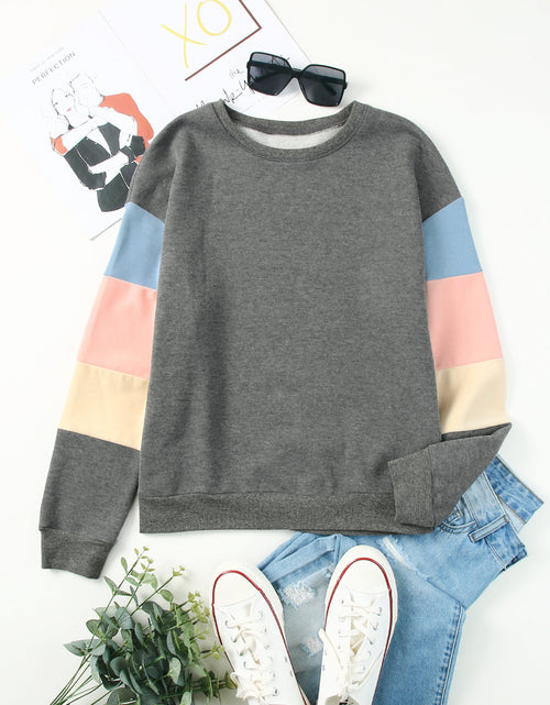 Load image into Gallery viewer, Color Block Round Neck Long Sleeve Sweatshirt
