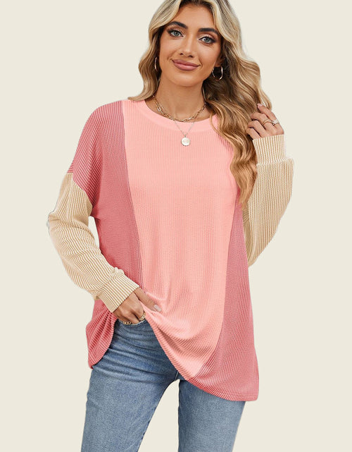 Load image into Gallery viewer, Double Take Texture Contrast Round Neck Long Sleeve T-Shirt
