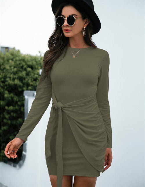 Load image into Gallery viewer, Tied Round Neck Long Sleeve Mini Dress
