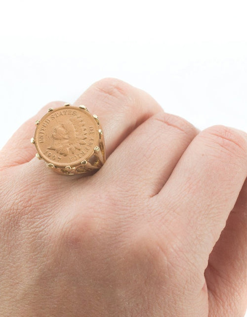 Load image into Gallery viewer, Vintage Ring Indian Head Penny Ring Antique 18k Gold Edwardian Style Handcrafted Coin Jewelry #R137 by PVD Vintage Jewelry
