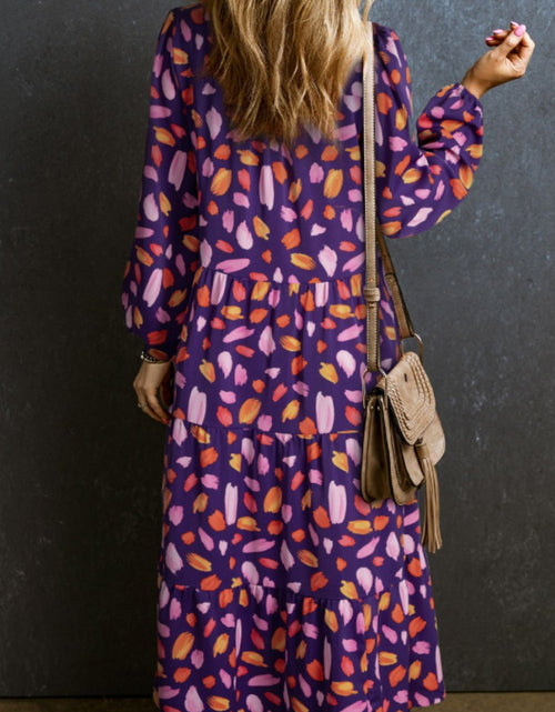 Load image into Gallery viewer, Printed Notched Long Sleeve Dress
