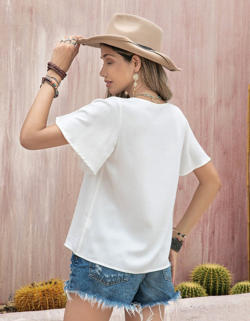 Load image into Gallery viewer, Graphic V-Neck Flutter Sleeve T-Shirt
