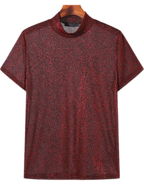 Load image into Gallery viewer, Men's Full Size Glitter Mock Neck Short Sleeve Top Plus Size
