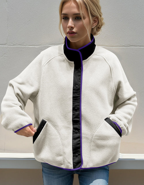 Load image into Gallery viewer, Double Take Snap Down Contrast Fleece Jacket with Pockets
