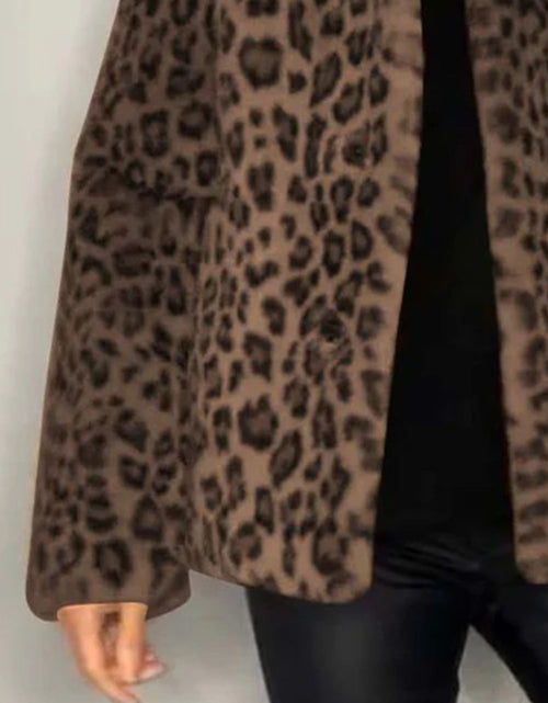 Load image into Gallery viewer, Full Size Leopard Furry Collared Neck Long Sleeve Coat
