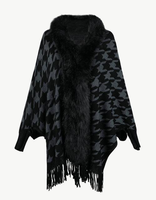 Load image into Gallery viewer, Houndstooth Fringe Hem Poncho
