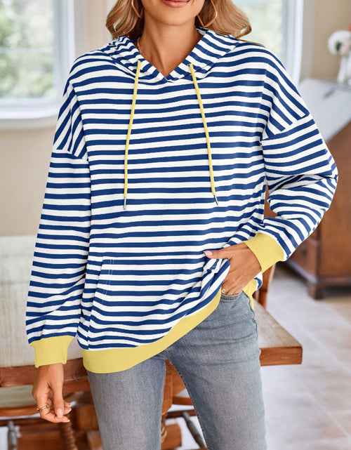 Load image into Gallery viewer, Lovelet Drawstring Striped Long Sleeve Hoodie
