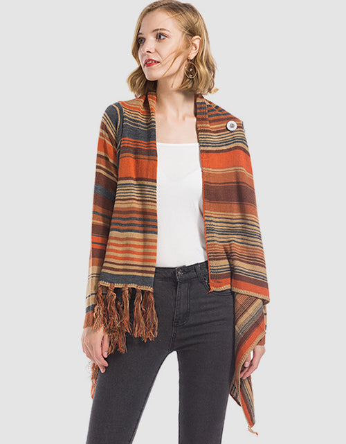 Load image into Gallery viewer, Angel Wings Tassel Striped Open Front Long Sleeve Cardigan
