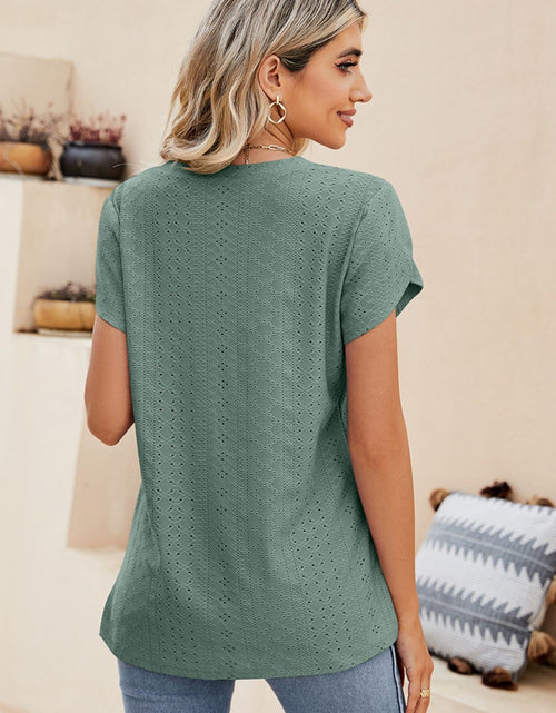 Load image into Gallery viewer, Eyelet Petal Sleeve V-Neck Knit Top
