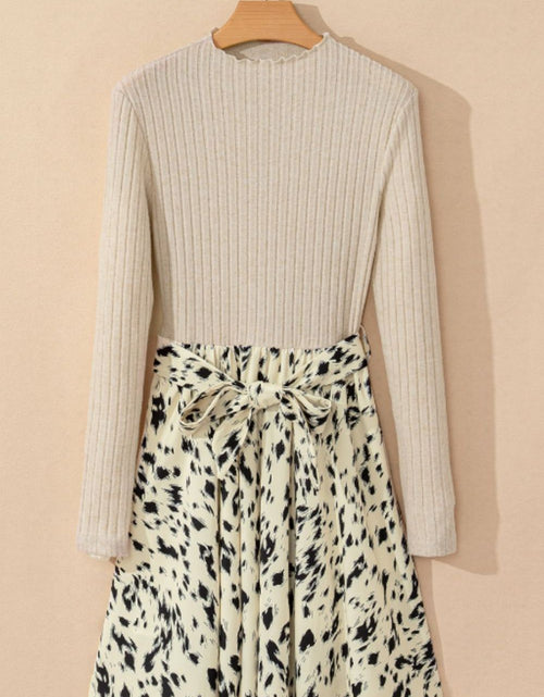 Load image into Gallery viewer, Printed Tie Waist Mock Neck Long Sleeve Dress
