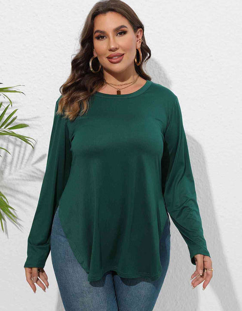 Load image into Gallery viewer, Plus Size Round Neck Long Sleeve Slit T-Shirt
