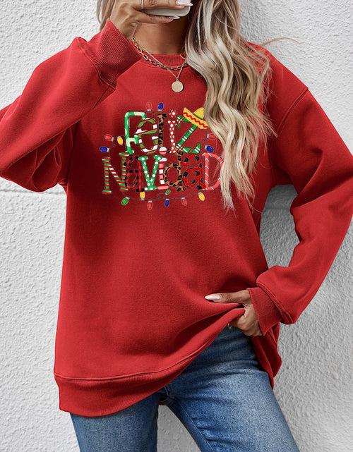 Load image into Gallery viewer, FELIZ NAVIDAD Round Neck Drop Shoulder Sweatshirt
