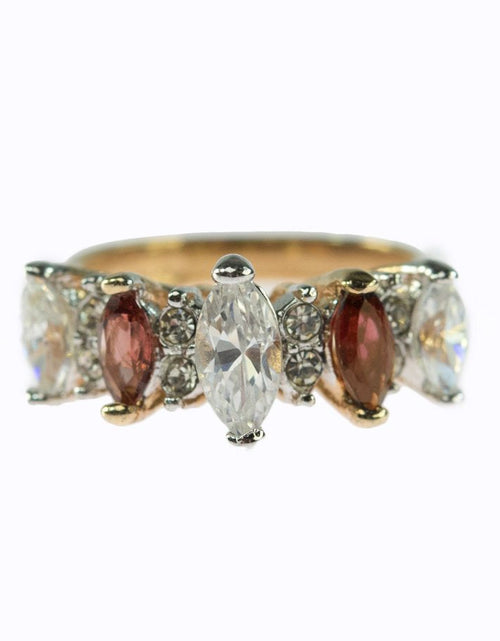 Load image into Gallery viewer, Vintage Genuine Garnet and Clear Cubic Zirconia Cocktail Ring 18k Yellow Gold Electroplated by PVD Vintage Jewelry
