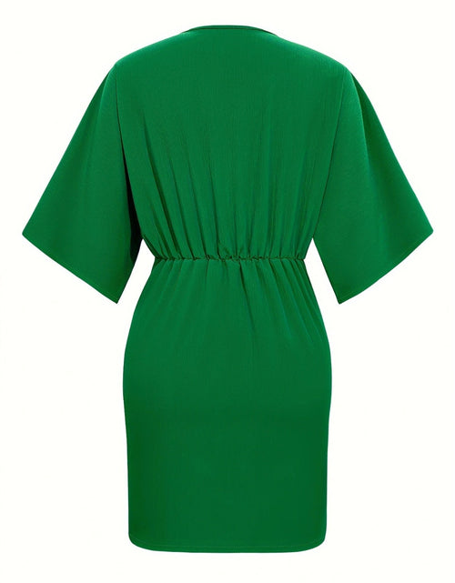 Load image into Gallery viewer, Ruched Surplice Half Sleeve Mini Dress
