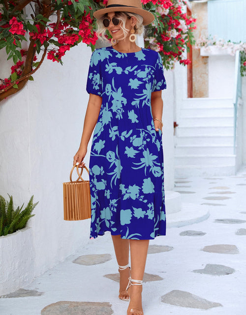 Load image into Gallery viewer, Floral Puff Sleeve Ruffle Hem Midi Dress
