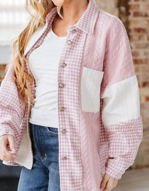 Load image into Gallery viewer, Color Block Houndstooth Collared Neck Shacket
