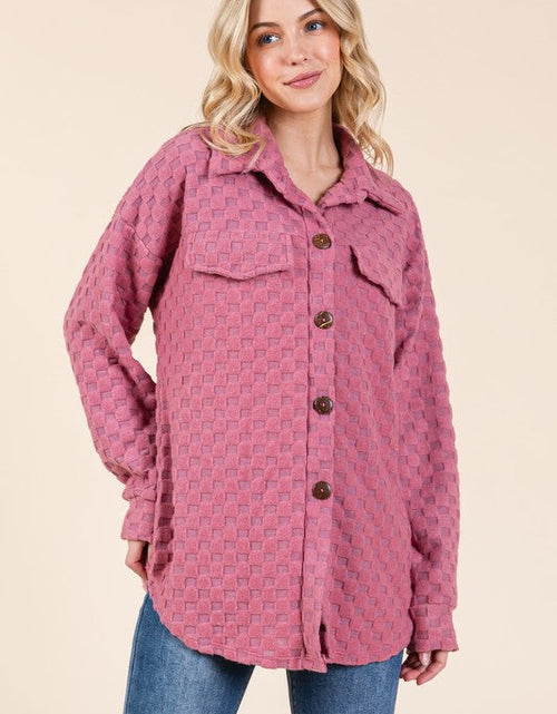 Load image into Gallery viewer, BOMBOM Checkered Button Down Dropped Shoulder Shacket
