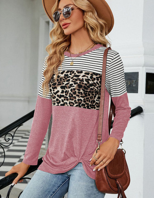 Load image into Gallery viewer, Leopard Striped Round Neck T-Shirt
