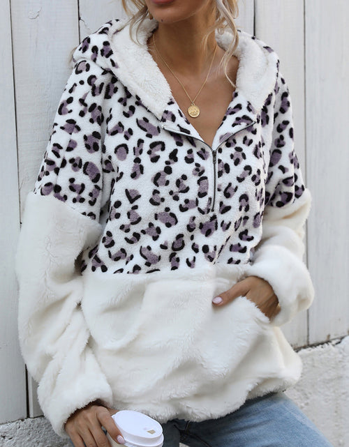 Load image into Gallery viewer, Shiny Leopard Half-Zip Dropped Shoulder Hoodie
