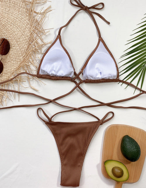 Load image into Gallery viewer, Halter Neck Crisscross Ribbed Bikini Set
