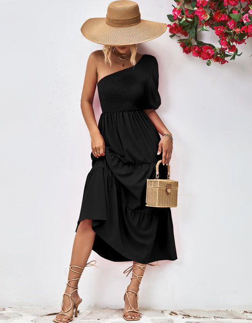Load image into Gallery viewer, Smocked One-Shoulder Midi Dress
