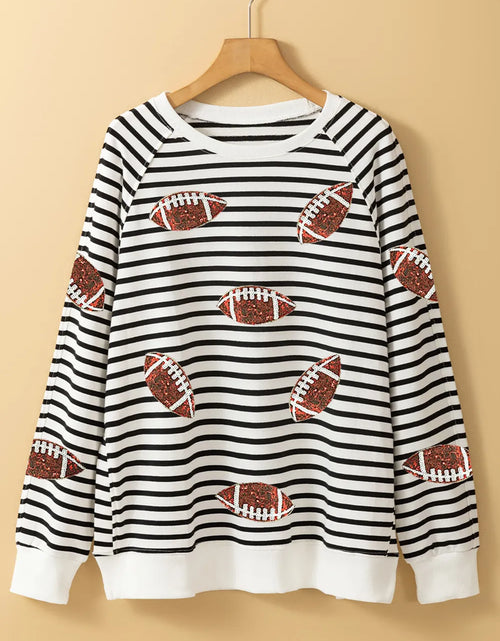 Load image into Gallery viewer, Sequin Football Striped Long Sleeve Sweatshirt
