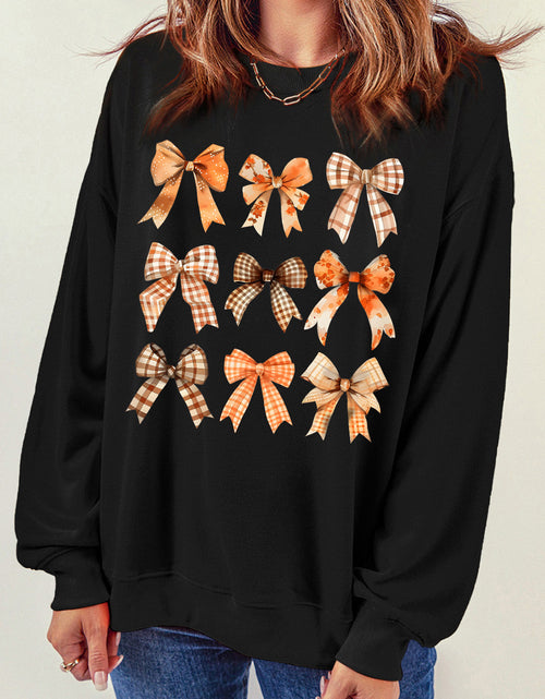 Load image into Gallery viewer, Bow Graphic Round Neck Long Sleeve Sweatshirt
