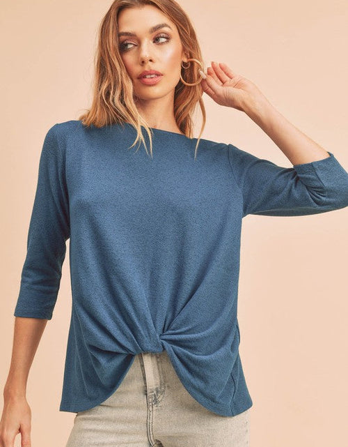 Load image into Gallery viewer, Aemi + Co Twist Front Round Neck 3/4 Sleeve T-Shirt
