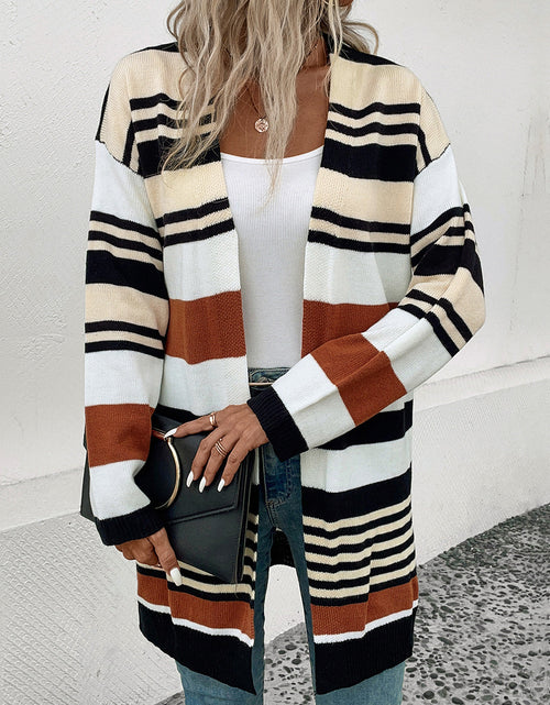 Load image into Gallery viewer, Perfee Striped Open Front Drop Shoulder Cardigan
