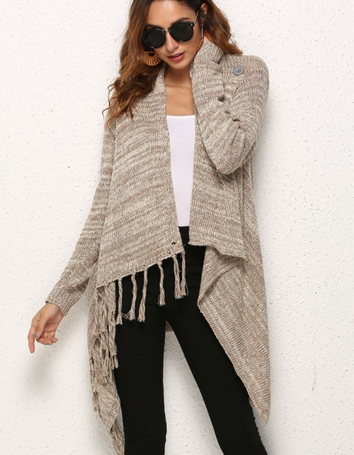 Load image into Gallery viewer, Angel Wings One-Button Tassel Tie Asymmetrical Hem Cardigan
