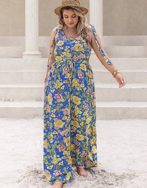 Load image into Gallery viewer, Plus Size Printed V-Neck Wide Leg Jumpsuit
