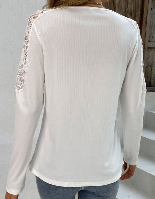 Load image into Gallery viewer, Shiny Spliced Lace Notched Neck Top

