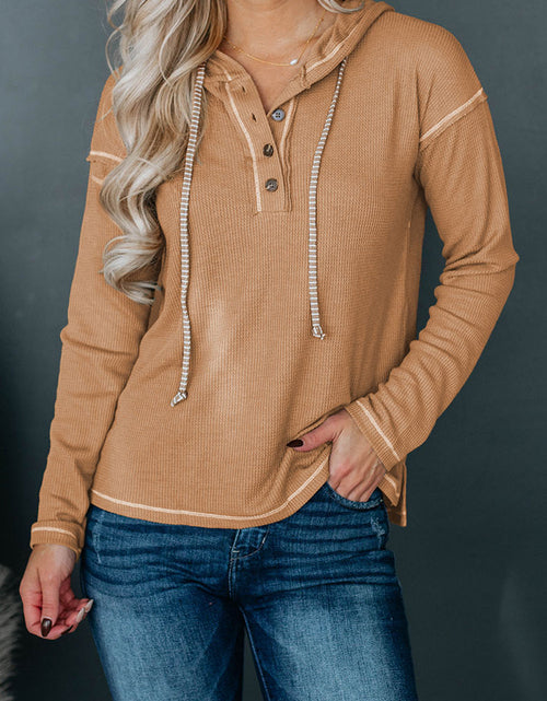Load image into Gallery viewer, Dropped Shoulder Buttoned Hoodie
