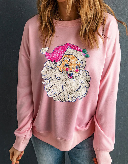 Load image into Gallery viewer, Santa Round Neck Long Sleeve Sweatshirt
