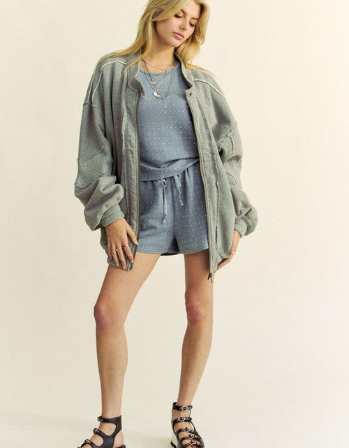 Load image into Gallery viewer, Davi &amp; Dani Exposed Seam Zip Up Dropped Shoulder Jacket
