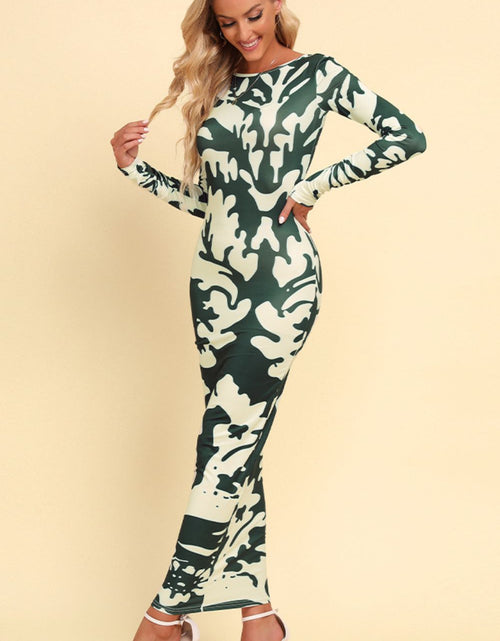 Load image into Gallery viewer, Printed Backless Long Sleeve Maxi Dress
